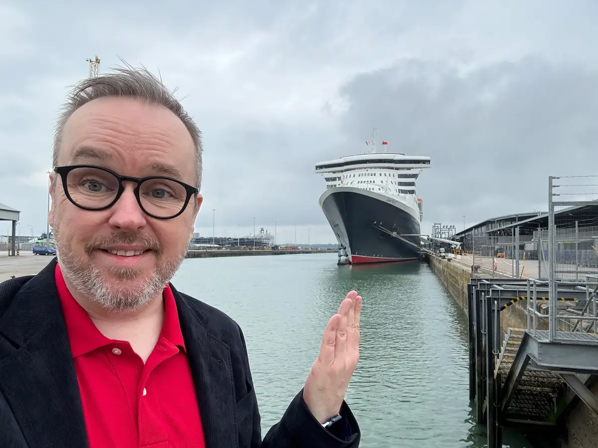 Patrick Hughes on deck during a Cunard sailing