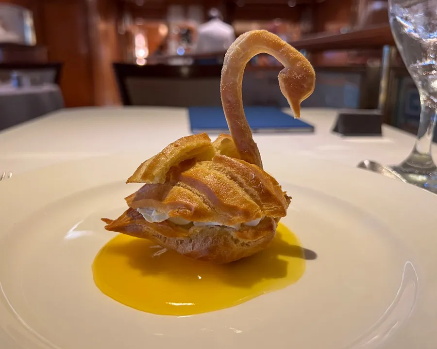 A swan shaped dessert on Grand Princess