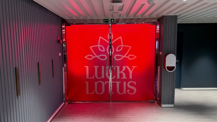 Doors entering the Lucky Lotus restaurant on the Scarlet Lady Cruise Ship