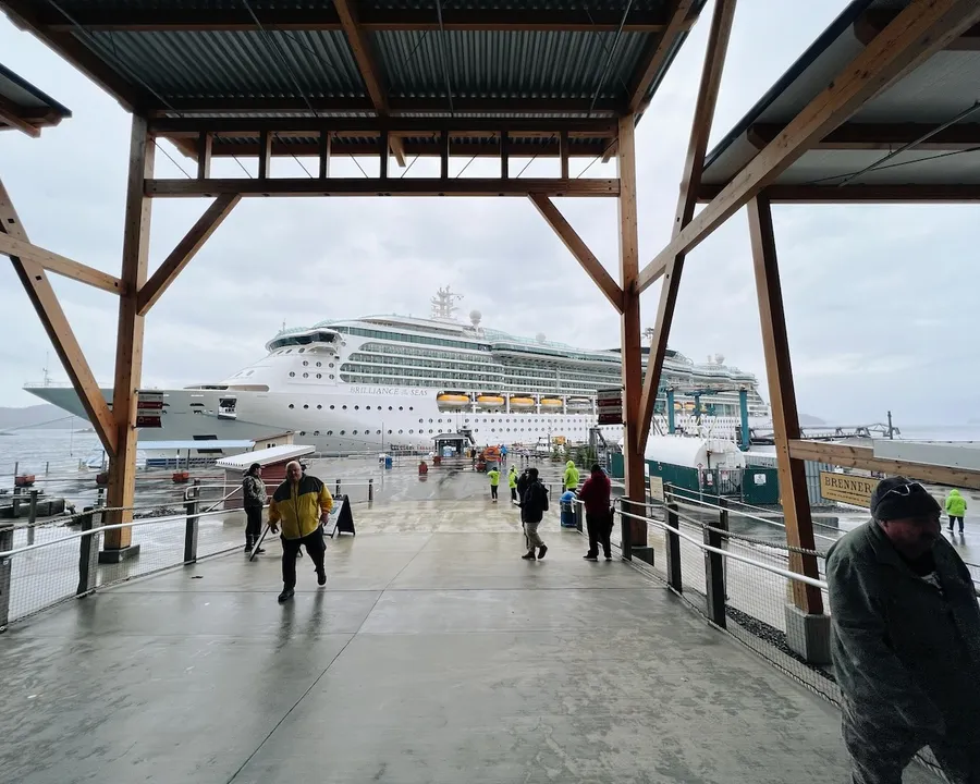 View of a Royal Caribbean ship from Sitka Sound Cruise Terminal